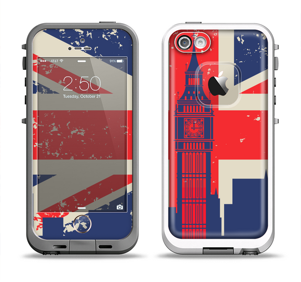 The Vintage London England Flag Apple iPhone 5-5s LifeProof Fre Case Skin Set