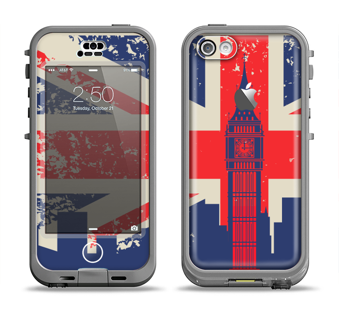 The Vintage London England Flag Apple iPhone 5c LifeProof Nuud Case Skin Set