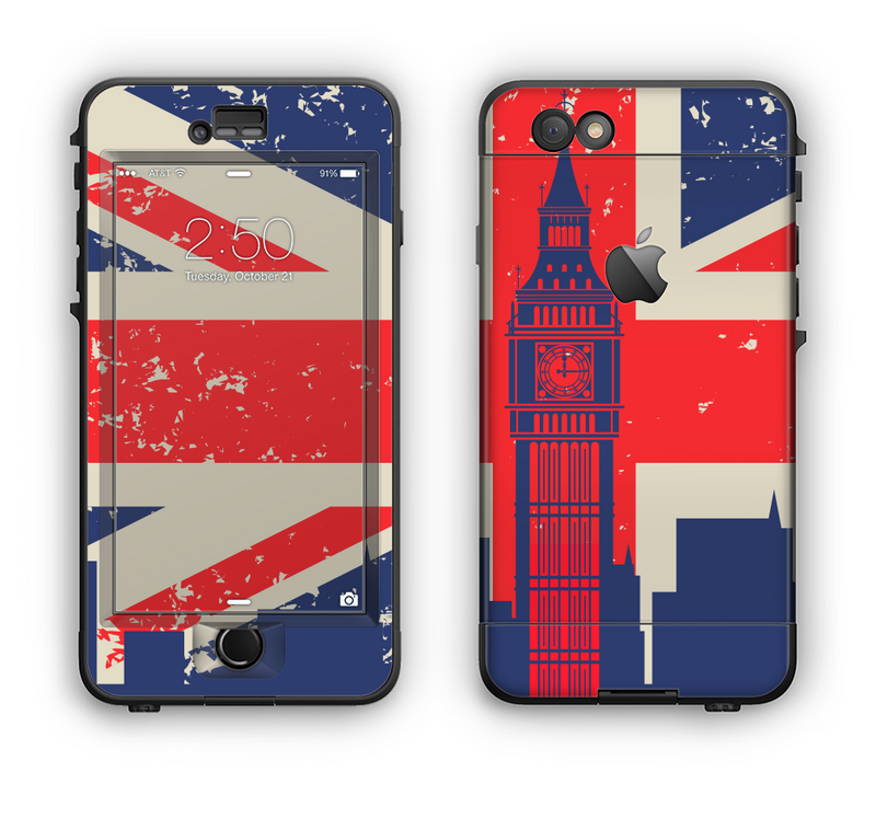 The Vintage London England Flag Apple iPhone 6 LifeProof Nuud Case Skin Set