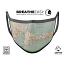 The Vintage Map of Cape Cod  - Made in USA Mouth Cover Unisex Anti-Dust Cotton Blend Reusable & Washable Face Mask with Adjustable Sizing for Adult or Child
