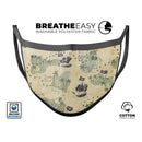 The Vintage Map of Pirate Islands - Made in USA Mouth Cover Unisex Anti-Dust Cotton Blend Reusable & Washable Face Mask with Adjustable Sizing for Adult or Child