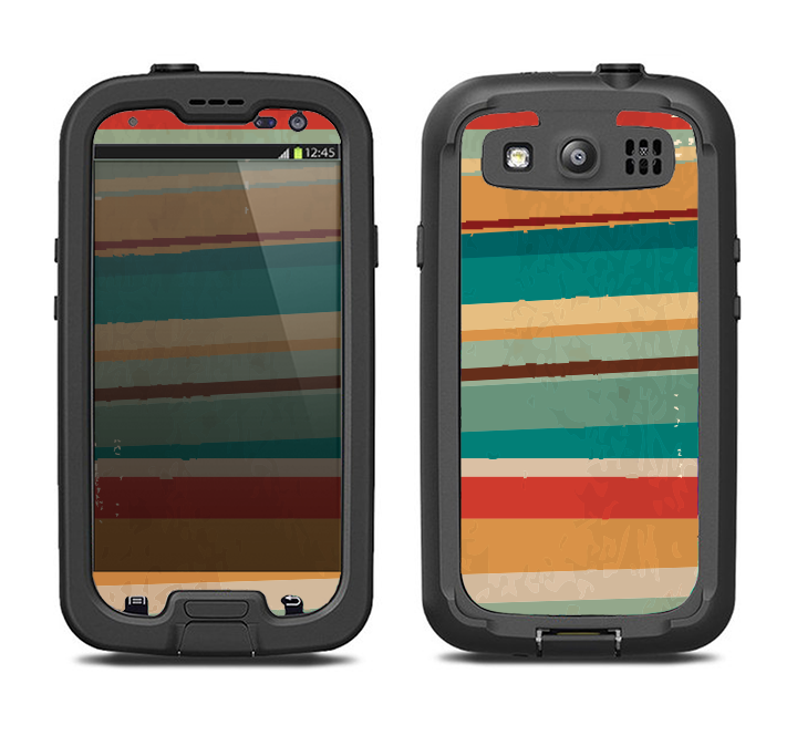 The Vintage Orange Slanted Stripes Samsung Galaxy S3 LifeProof Fre Case Skin Set