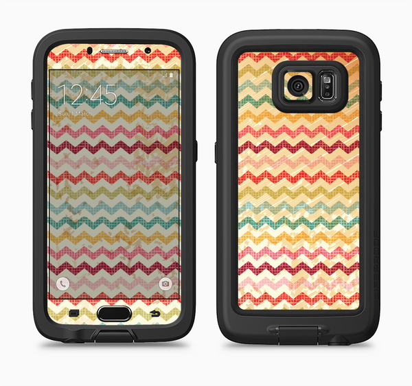 The Vintage Orange and Multi-Color Chevron Pattern V4 Full Body Samsung Galaxy S6 LifeProof Fre Case Skin Kit