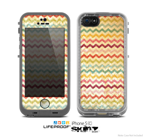 The Vintage Orange and Multi-Color Chevron Pattern V4 Skin for the Apple iPhone 5c LifeProof Case