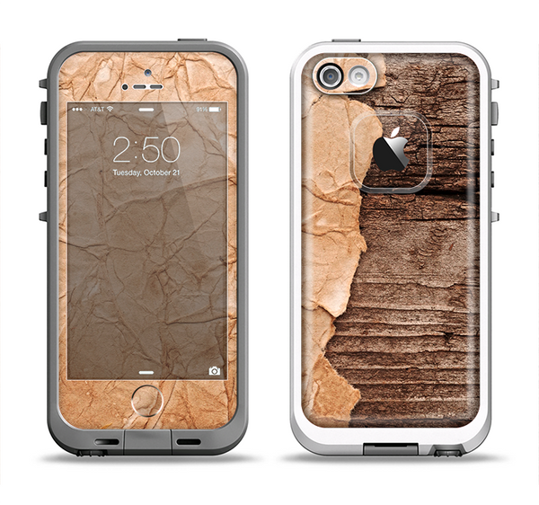 The Vintage Paper-Wrapped Wood Planks Apple iPhone 5-5s LifeProof Fre Case Skin Set