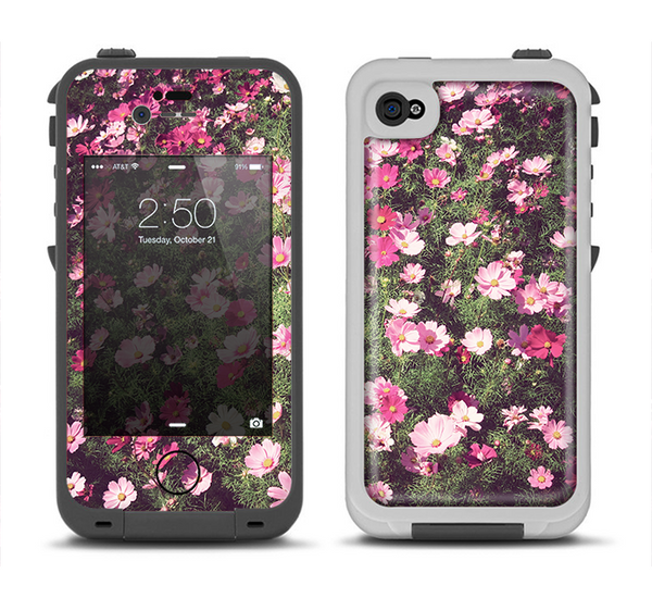 The Vintage Pink Floral Field Apple iPhone 4-4s LifeProof Fre Case Skin Set