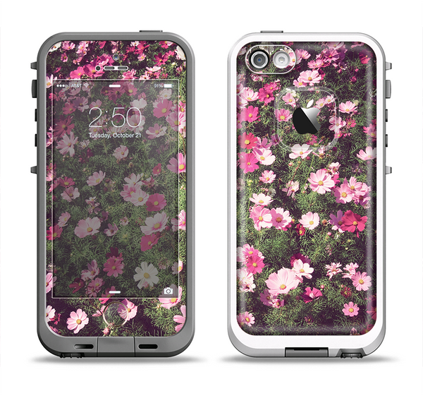 The Vintage Pink Floral Field Apple iPhone 5-5s LifeProof Fre Case Skin Set