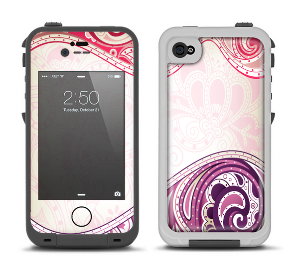 The Vintage Purple Curves with Floral Design Apple iPhone 4-4s LifeProof Fre Case Skin Set