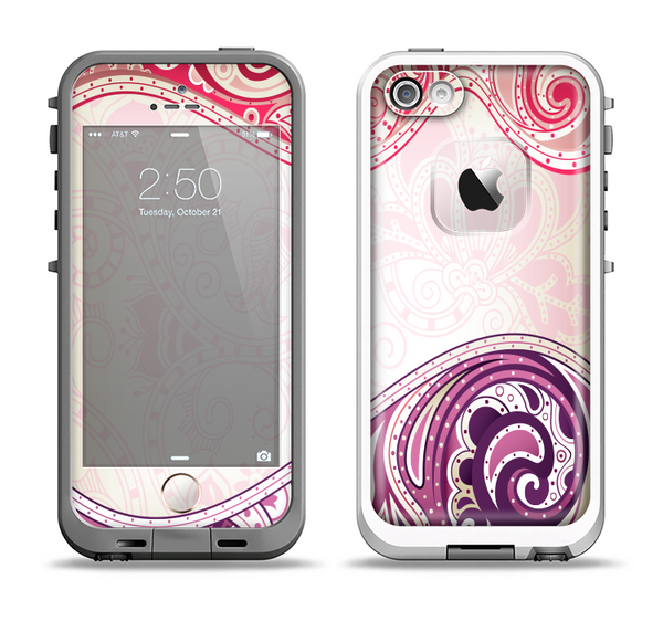 The Vintage Purple Curves with Floral Design Apple iPhone 5-5s LifeProof Fre Case Skin Set