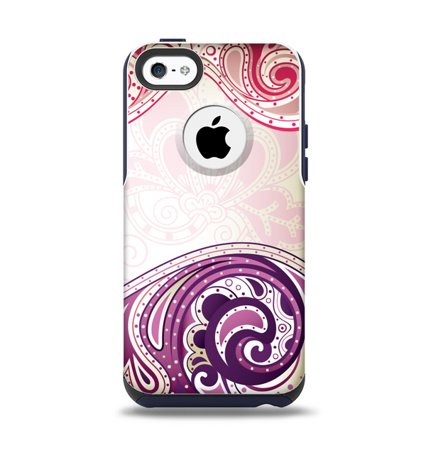 The Vintage Purple Curves with Floral Design Apple iPhone 5c Otterbox Commuter Case Skin Set