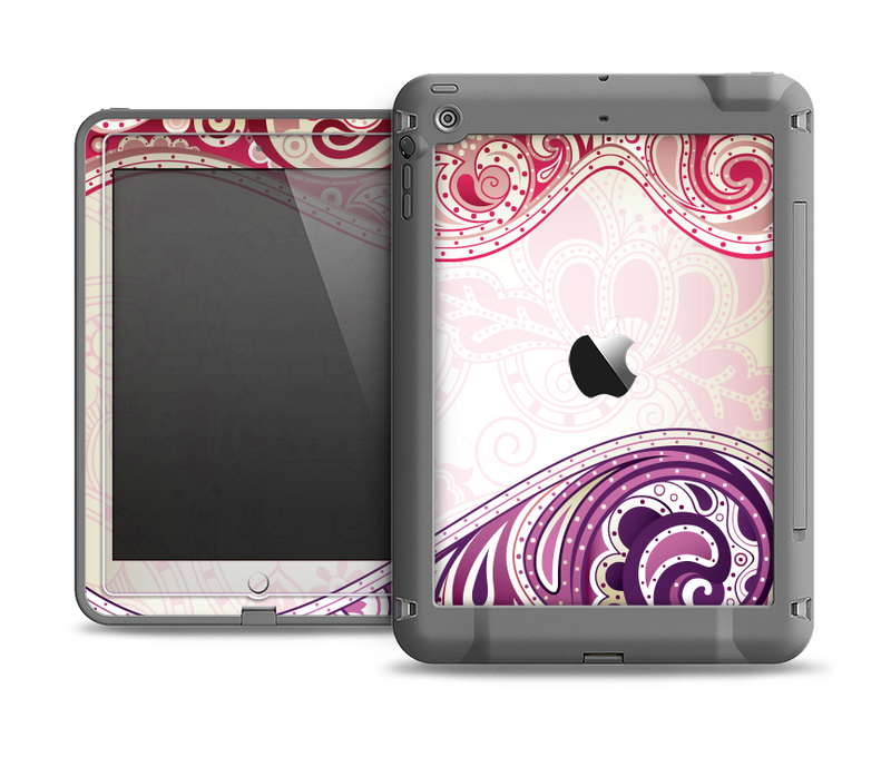 The Vintage Purple Curves with Floral Design Apple iPad Mini LifeProof Fre Case Skin Set