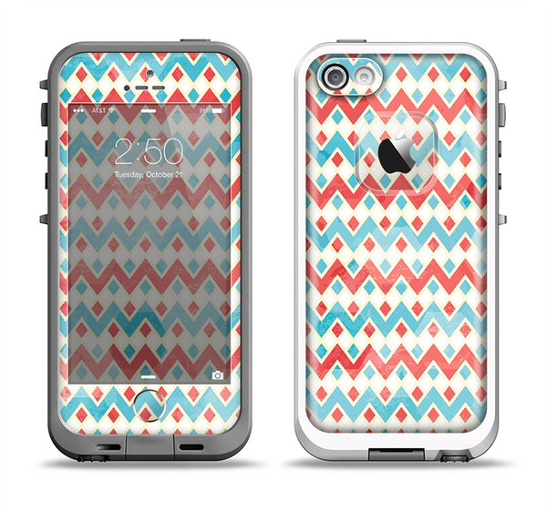 The Vintage Red & Blue Chevron Pattern Apple iPhone 5-5s LifeProof Fre Case Skin Set