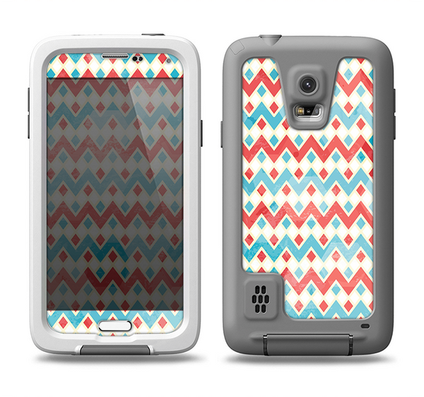 The Vintage Red & Blue Chevron Pattern Samsung Galaxy S5 LifeProof Fre Case Skin Set