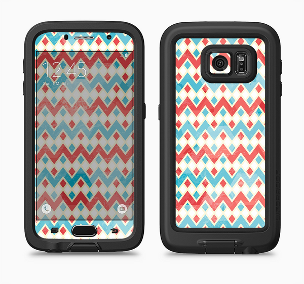 The Vintage Red & Blue Chevron Pattern Full Body Samsung Galaxy S6 LifeProof Fre Case Skin Kit