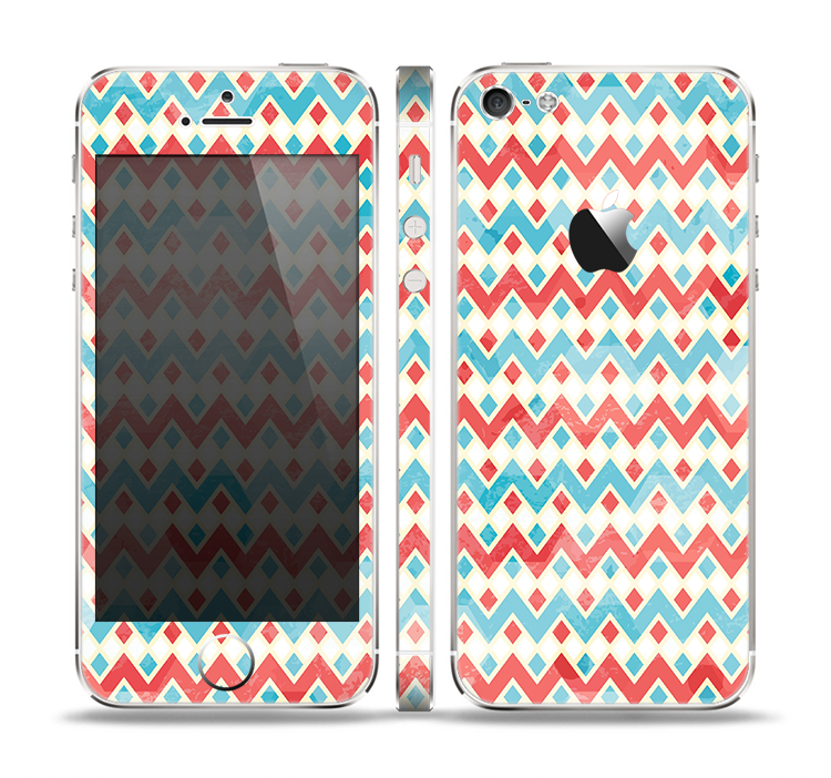 The Vintage Red & Blue Chevron Pattern Skin Set for the Apple iPhone 5