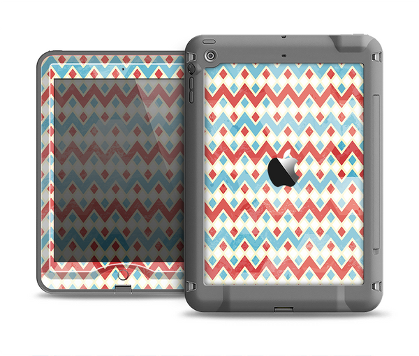 The Vintage Red & Blue Chevron Pattern Apple iPad Mini LifeProof Nuud Case Skin Set