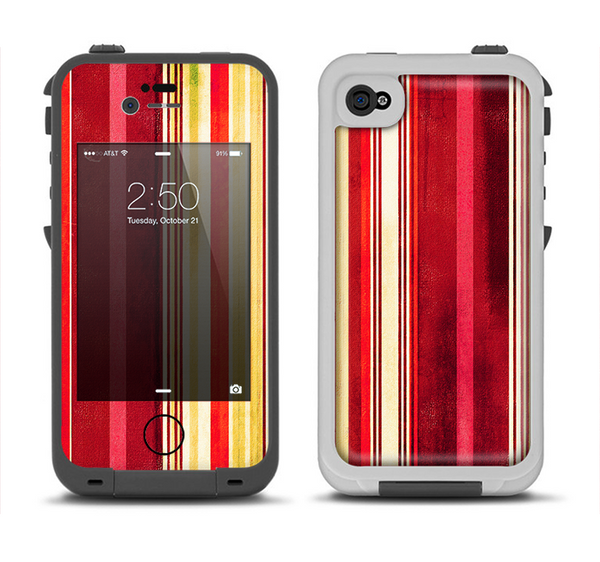 The Vintage Red & Yellow Grunge Striped Apple iPhone 4-4s LifeProof Fre Case Skin Set