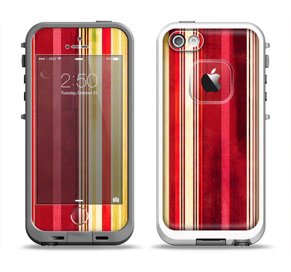 The Vintage Red & Yellow Grunge Striped Apple iPhone 5-5s LifeProof Fre Case Skin Set
