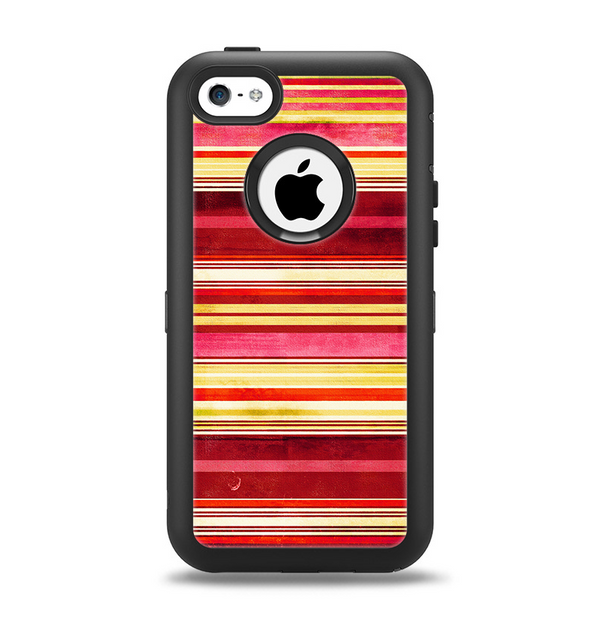 The Vintage Red & Yellow Grunge Striped Apple iPhone 5c Otterbox Defender Case Skin Set