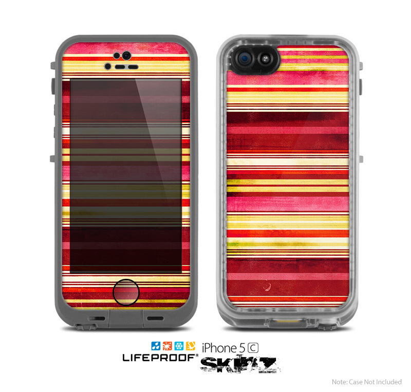 The Vintage Red & Yellow Grunge Striped Skin for the Apple iPhone 5c LifeProof Case
