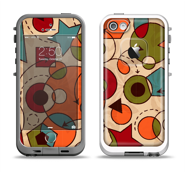 The Vintage Red and Tan Abstarct Shapes Apple iPhone 5-5s LifeProof Fre Case Skin Set