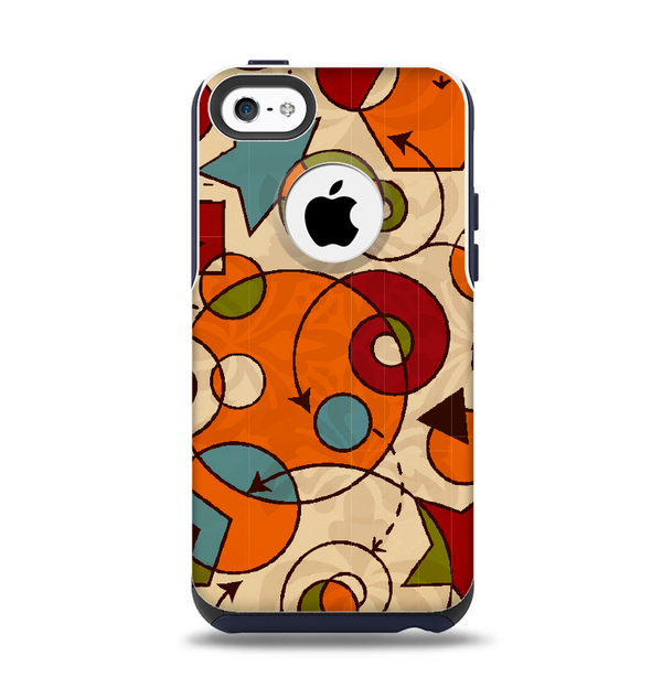 The Vintage Red and Tan Abstarct Shapes Apple iPhone 5c Otterbox Commuter Case Skin Set