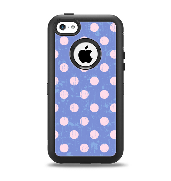 The Vintage Scratched Pink & Purple Polka Dots Apple iPhone 5c Otterbox Defender Case Skin Set