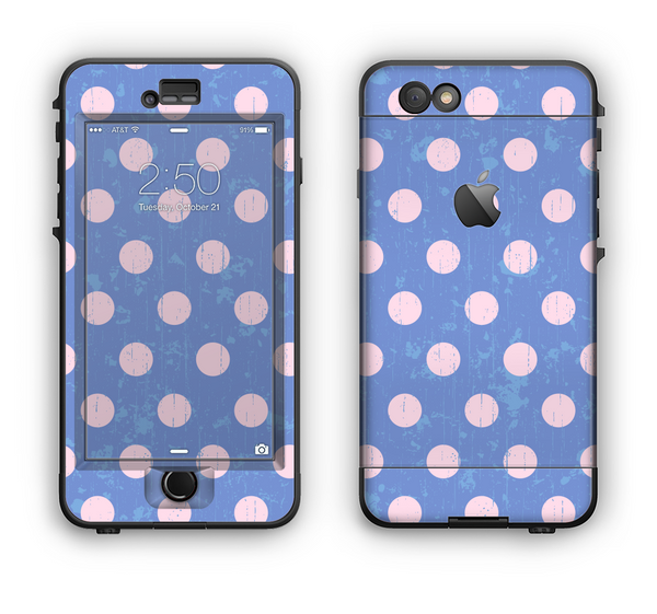 The Vintage Scratched Pink & Purple Polka Dots Apple iPhone 6 LifeProof Nuud Case Skin Set
