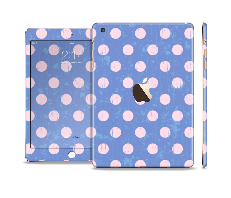 The Vintage Scratched Pink & Purple Polka Dots Full Body Skin Set for the Apple iPad Mini 3