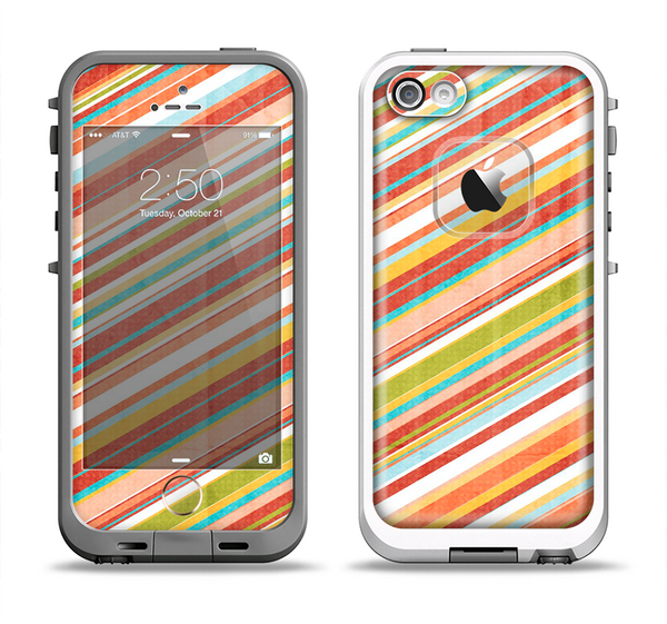The Vintage Slanted Color Stripes Apple iPhone 5-5s LifeProof Fre Case Skin Set