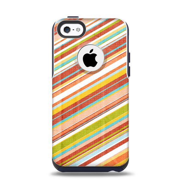 The Vintage Slanted Color Stripes Apple iPhone 5c Otterbox Commuter Case Skin Set