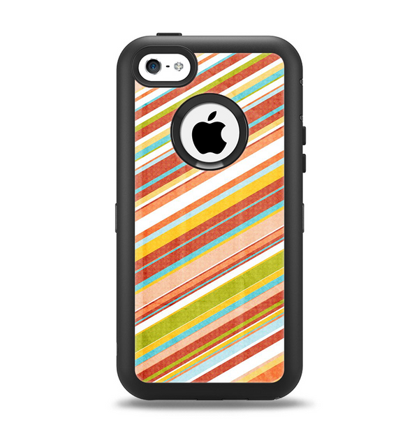 The Vintage Slanted Color Stripes Apple iPhone 5c Otterbox Defender Case Skin Set