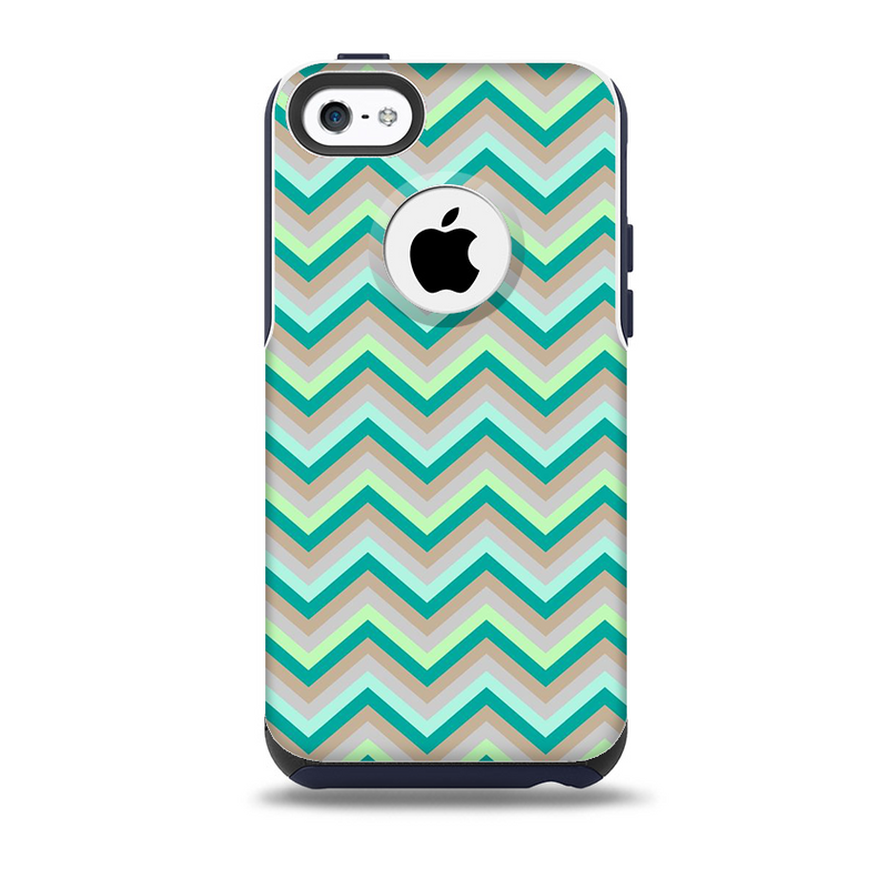 The Vintage Subtle Greens Chevron Pattern Skin for the iPhone 5c OtterBox Commuter Case
