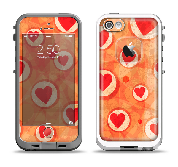 The Vintage Subtle Red and Orange Hearts Apple iPhone 5-5s LifeProof Fre Case Skin Set