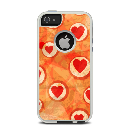 The Vintage Subtle Red and Orange Hearts Apple iPhone 5-5s Otterbox Commuter Case Skin Set