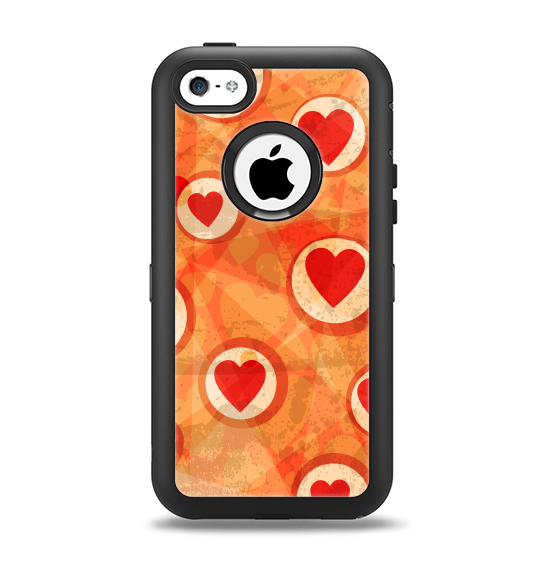 The Vintage Subtle Red and Orange Hearts Apple iPhone 5c Otterbox Defender Case Skin Set