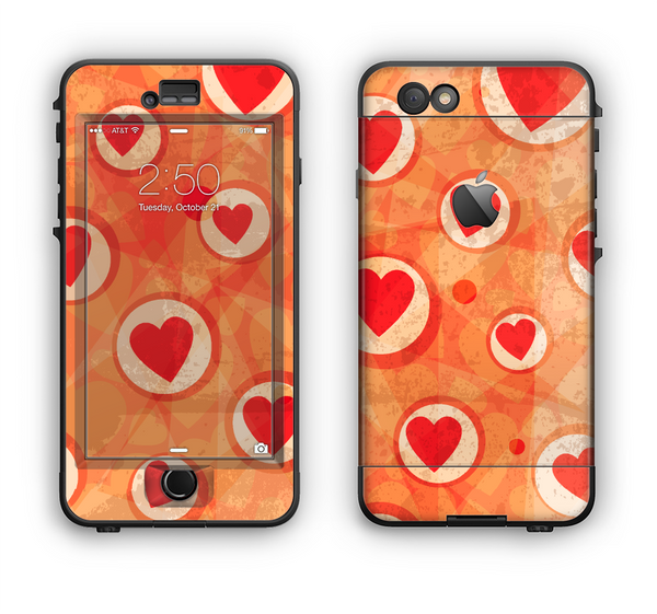The Vintage Subtle Red and Orange Hearts Apple iPhone 6 LifeProof Nuud Case Skin Set