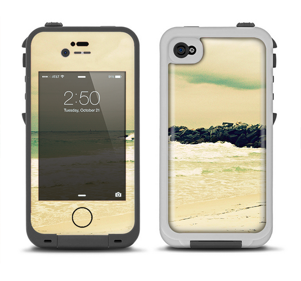 The Vintage Subtle Yellow Beach Scene Apple iPhone 4-4s LifeProof Fre Case Skin Set