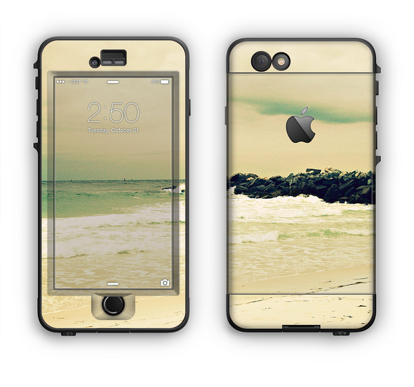 The Vintage Subtle Yellow Beach Scene Apple iPhone 6 LifeProof Nuud Case Skin Set