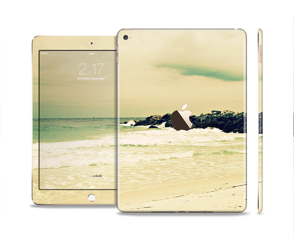 The Vintage Subtle Yellow Beach Scene Skin Set for the Apple iPad Pro