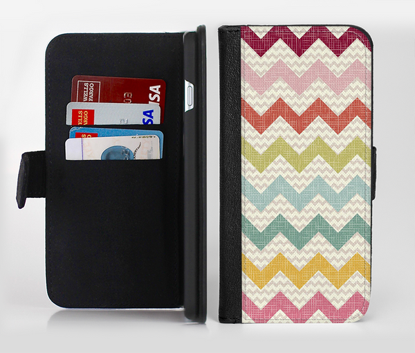 The Vintage Summer Colored Chevron V4 Ink-Fuzed Leather Folding Wallet Credit-Card Case for the Apple iPhone 6/6s, 6/6s Plus, 5/5s and 5c