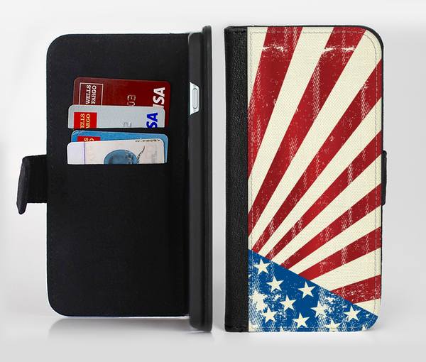 The Vintage Tan American Flag Ink-Fuzed Leather Folding Wallet Credit-Card Case for the Apple iPhone 6/6s, 6/6s Plus, 5/5s and 5c