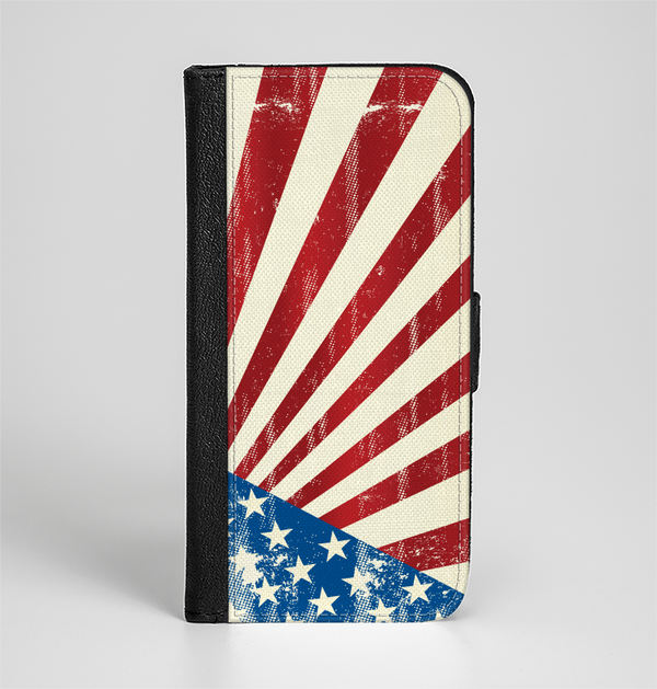 The Vintage Tan American Flag Ink-Fuzed Leather Folding Wallet Case for the iPhone 6/6s, 6/6s Plus, 5/5s and 5c