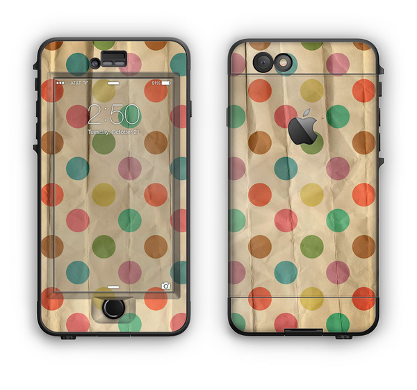 The Vintage Tan & Colored Polka Dots Apple iPhone 6 LifeProof Nuud Case Skin Set