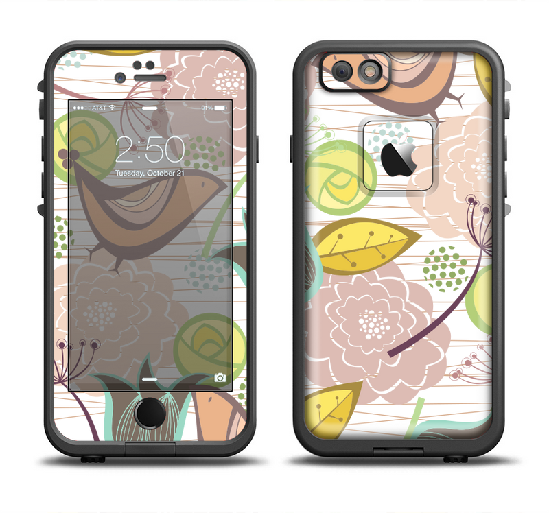 The Vintage Tan & Gold Vector Birds with Flowers Apple iPhone 6/6s Plus LifeProof Fre Case Skin Set