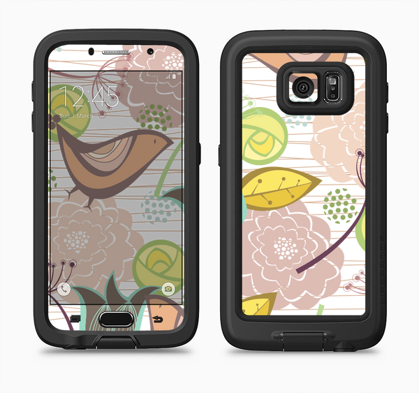 The Vintage Tan & Gold Vector Birds with Flowers Full Body Samsung Galaxy S6 LifeProof Fre Case Skin Kit