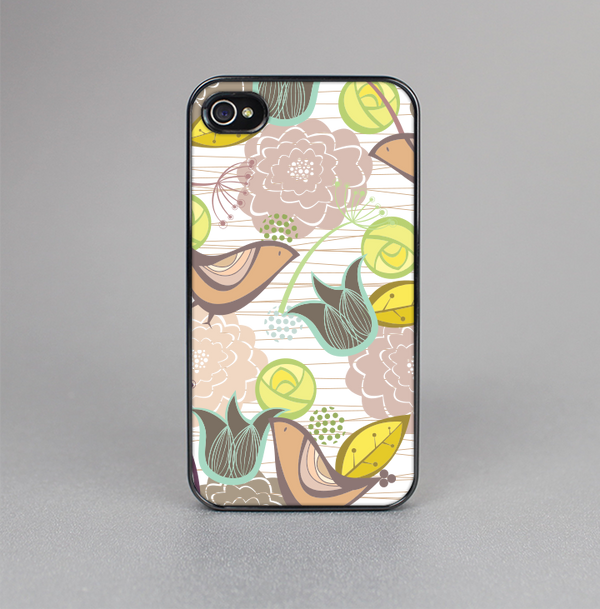 The Vintage Tan & Gold Vector Birds with Flowers Skin-Sert for the Apple iPhone 4-4s Skin-Sert Case