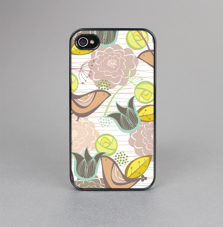 The Vintage Tan & Gold Vector Birds with Flowers Skin-Sert for the Apple iPhone 4-4s Skin-Sert Case