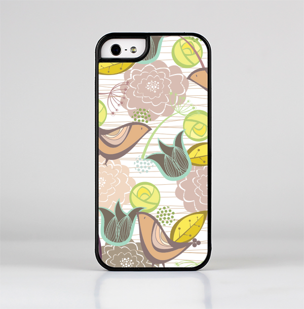 The Vintage Tan & Gold Vector Birds with Flowers Skin-Sert Case for the Apple iPhone 5/5s