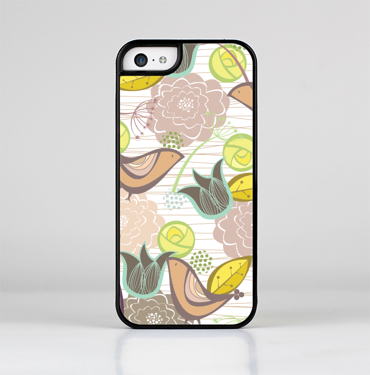 The Vintage Tan & Gold Vector Birds with Flowers Skin-Sert Case for the Apple iPhone 5c